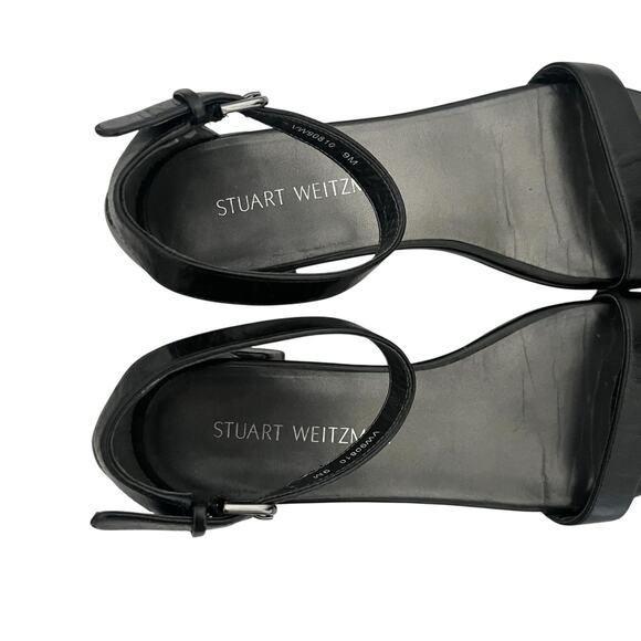 Stuart Whitman Nudist June Black Leather Sandal block Heel Size 9 minimalist - Picture 2 of 14
